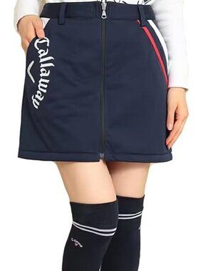 CALLAWAY GOLF Japan Navy Blue Stretch Taffeta Cute Thermal Winter Skirt SS / XS
